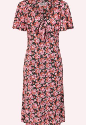 Topvintage exclusive ~ Devon Ditsy jurk in bruin en roze
