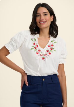 Angelique Wild Strawberry blouse in gebroken wit