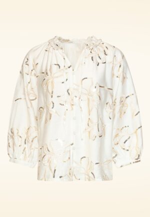 Golden Sparkle Bloom geborduurde blouse in gebroken wit