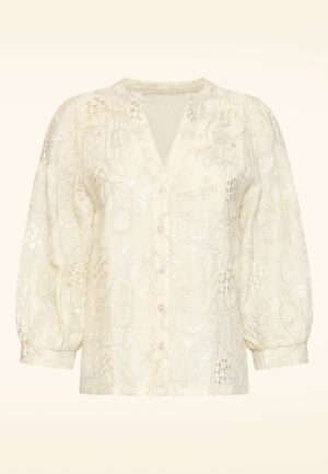 Sequin Bloom geborduurde blouse in crème