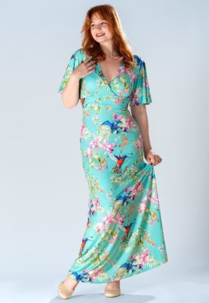 Topvintage exclusive ~ Clara floral kolibrie maxi jurk in turquoise