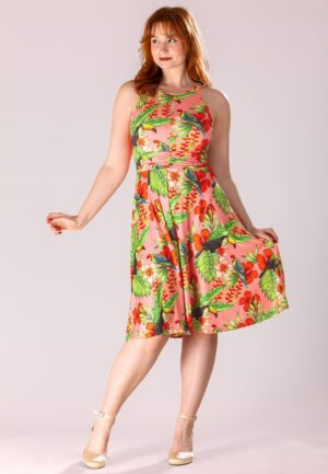 Topvintage exclusive ~ Exotic Bloom swing jurk in roze en multi