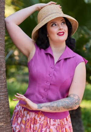 Kelia Mai linnen blouse in fuchsia