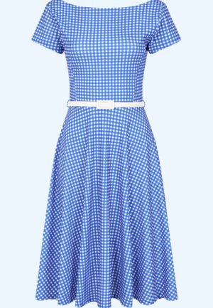 Topvintage exclusive ~ Julie gingham swing jurk in blauw en wit