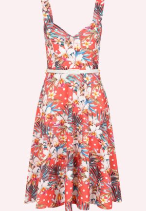 Topvintage Exclusive ~ Rita Tropical swing jurk in koraal