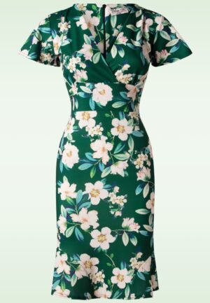 Katie Floral pencil jurk in groen