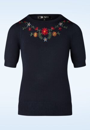 Julie Bloemen top in Marineblauw