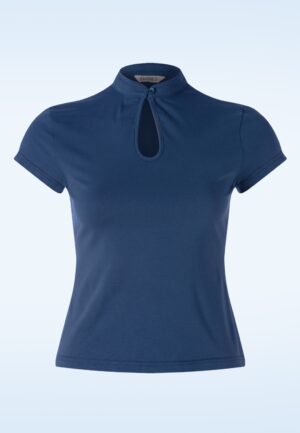 Mandarin Collar top in marineblauw