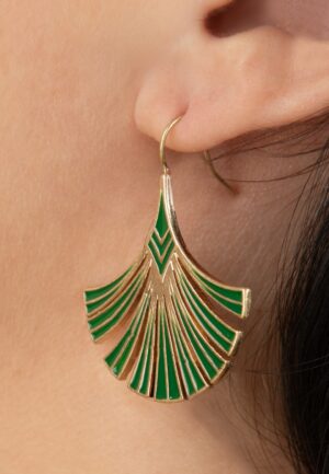 Art Deco Palm Leaf oorbellen in groen