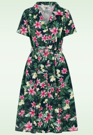 Kate Tropical Button jurk in navy