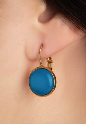 Vergulde dot oorbellen in Grieks blauw