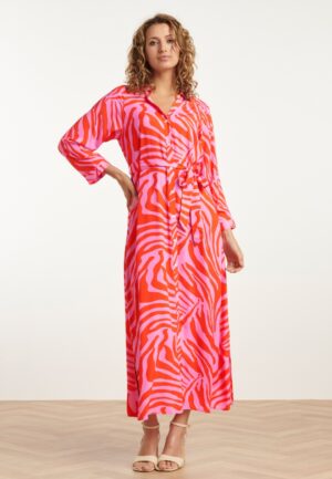 Zoe maxi blouse jurk in roze en oranje