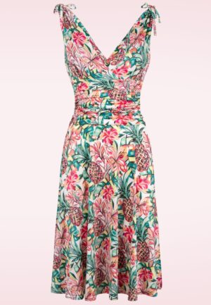 Topvintage exclusive ~ Grecian Tropical Pineapple swing jurk in multi
