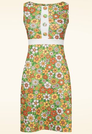 Topvintage exclusive ~ Sarah Floral jurk in groen en oranje