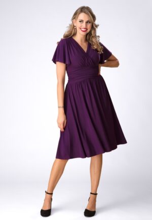 Topvintage exclusive ~ Sadie Slinky swing jurk in aubergine