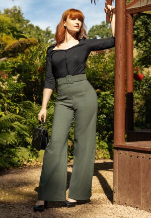 Topvintage exclusive ~ Sasha Pinstripe pantalon in olijfgroen