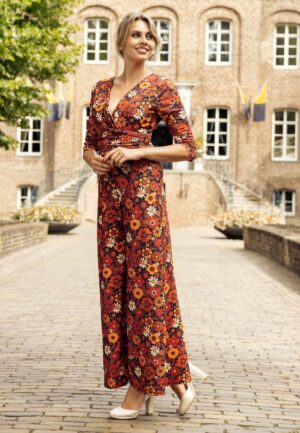 Topvintage exclusive ~ Savannah Floral jumpsuit in donkeroranje