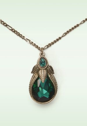 Art Nouveu Palm Leaf ketting in smaragdgroen