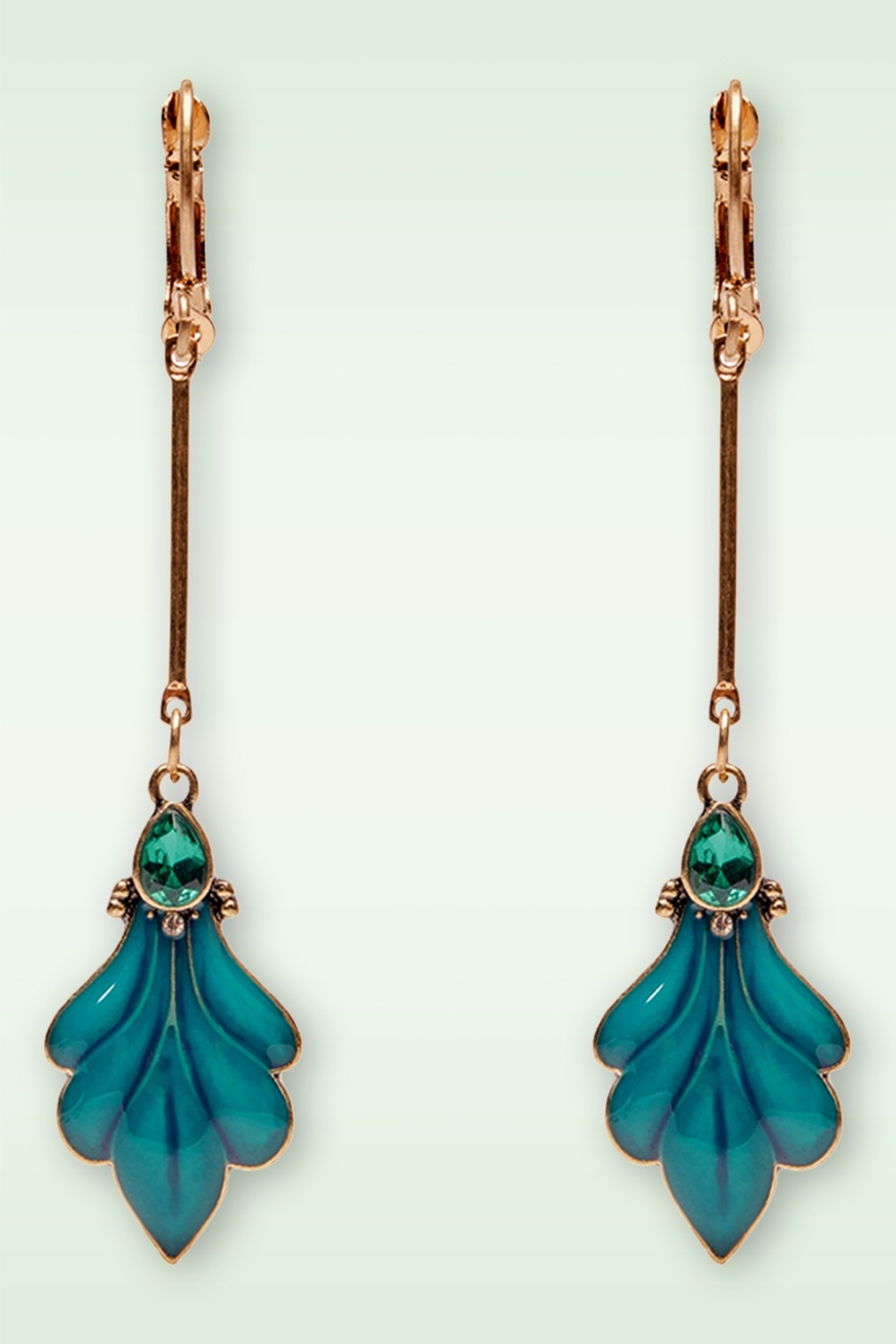 Peacock Feather Drop oorbellen in teal