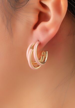 3 Way Hoop stud oorbellen in roze