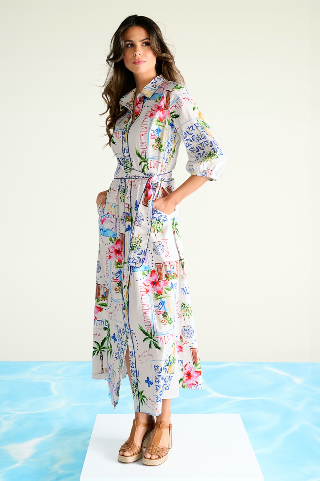 Amalfi Dream katoenen maxi jurk in wit en multi