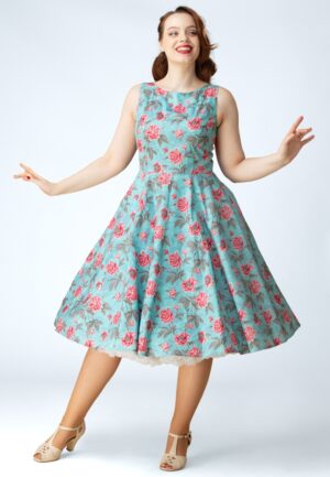 Topvintage Exclusive ~ Adriana Peony swing jurk in aquablauw