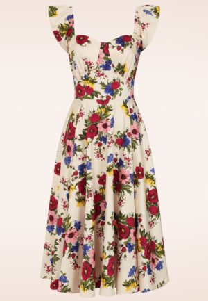 Sophie Floral Serenade katoenen swing jurk in crème en multi