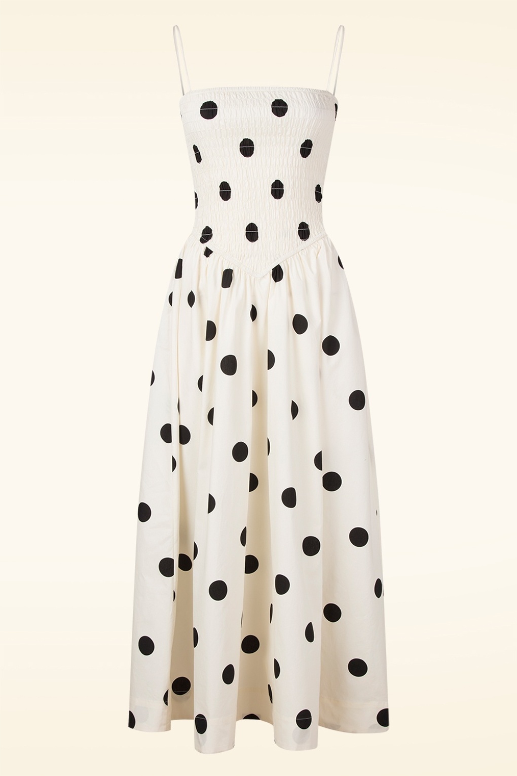 Patty polkadot maxi jurk in crème en zwart
