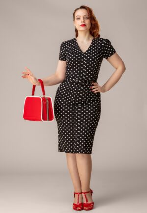 Topvintage exclusive ~ Fleur polkadot pencil jurk in zwart en wit