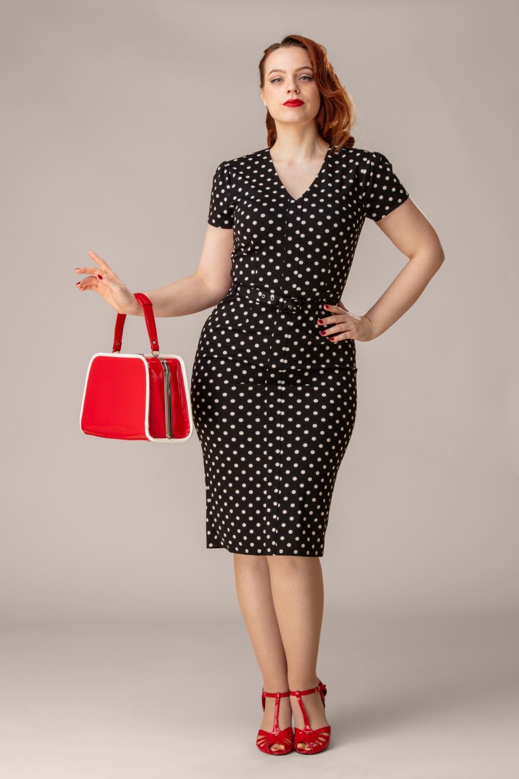 Topvintage exclusive ~ Fleur polkadot pencil jurk in zwart en wit