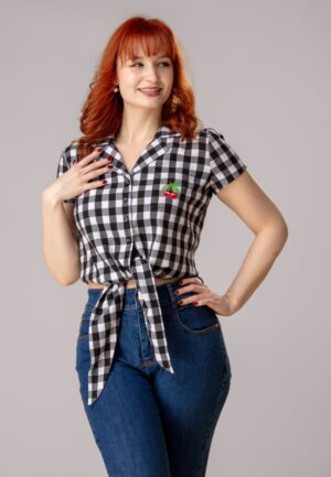 Topvintage exclusive ~ Roxy check blouse in zwart en wit