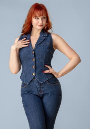 Topvintage exclusive ~ Charlie gilet in mid blauw