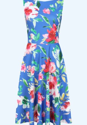 Topvintage Exclusive ~ Cindi Floral swing jurk in kobaltblauw