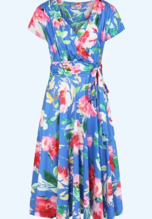 Topvintage exclusive ~ Andi Floral swing jurk in korenbloemblauw en multi