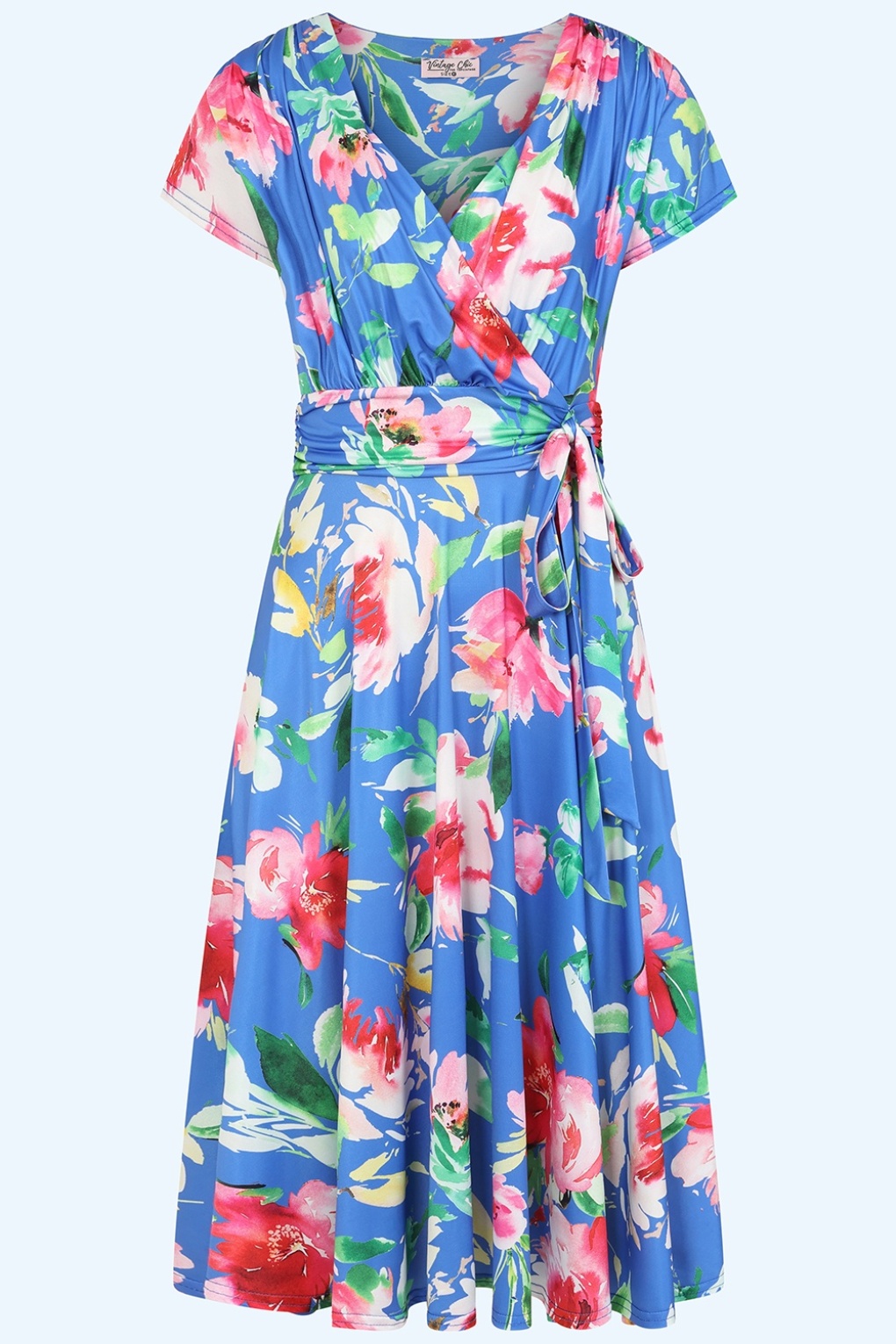 Topvintage exclusive ~ Andi Floral swing jurk in korenbloemblauw en multi