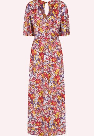 Topvintage exclusive ~ Jade Warped Botanical maxi jurk in maroon en multi