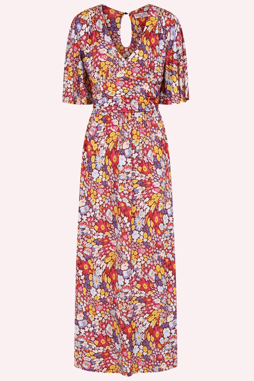 Topvintage exclusive ~ Jade Warped Botanical maxi jurk in maroon en multi