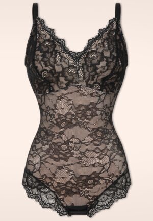 Topvintage exclusive ~ Boudoir Lace Shaping bodysuit in zwart