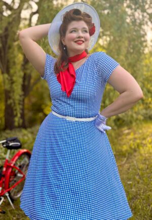 Topvintage exclusive ~ Julie gingham swing jurk in blauw en wit