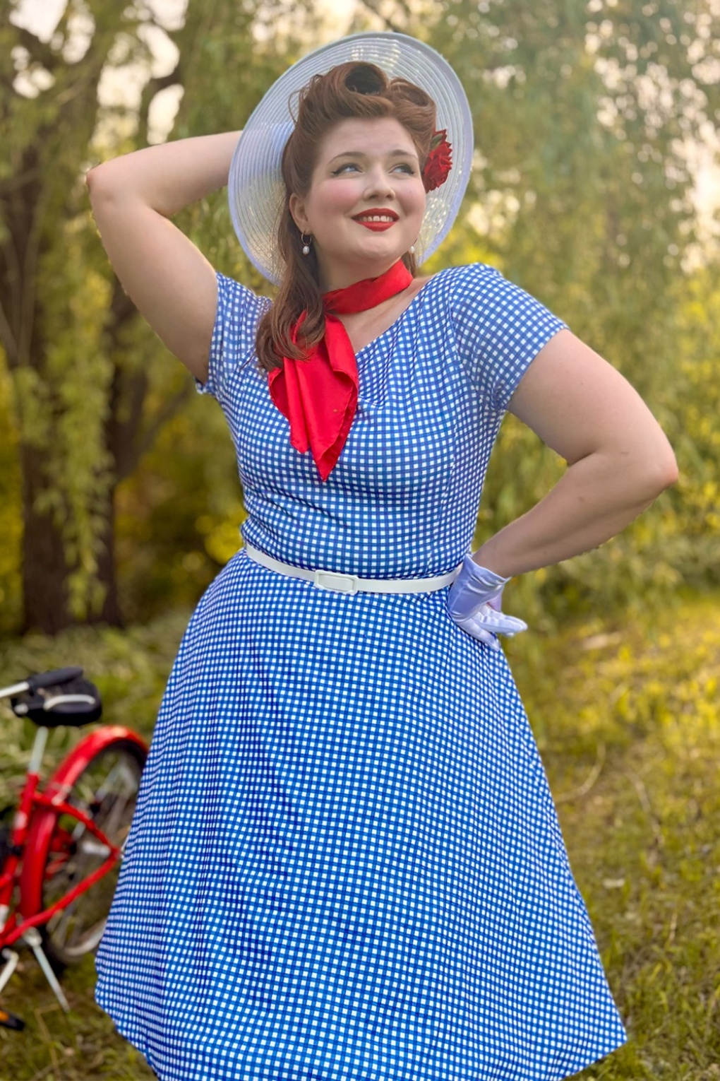 Topvintage exclusive ~ Julie gingham swing jurk in blauw en wit