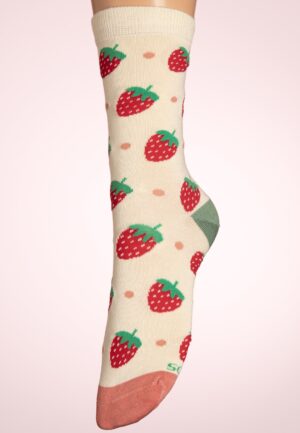 Bamboe Strawberry Delight sokken in ivoor
