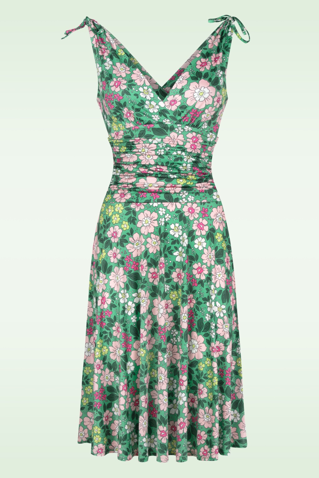 Topvintage exclusive ~ Grecian Floral jurk in groen en multi