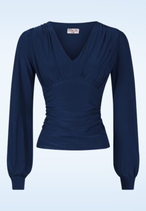 Topvintage exclusive ~ Abigail top met lange mouwen in marineblauw