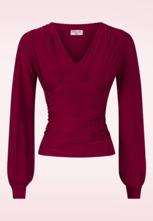 Topvintage exclusive ~Abigail top met lange mouwen in wijnrood
