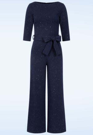 Topvintage exclusive ~ Irina glitter jumpsuit in marineblauw