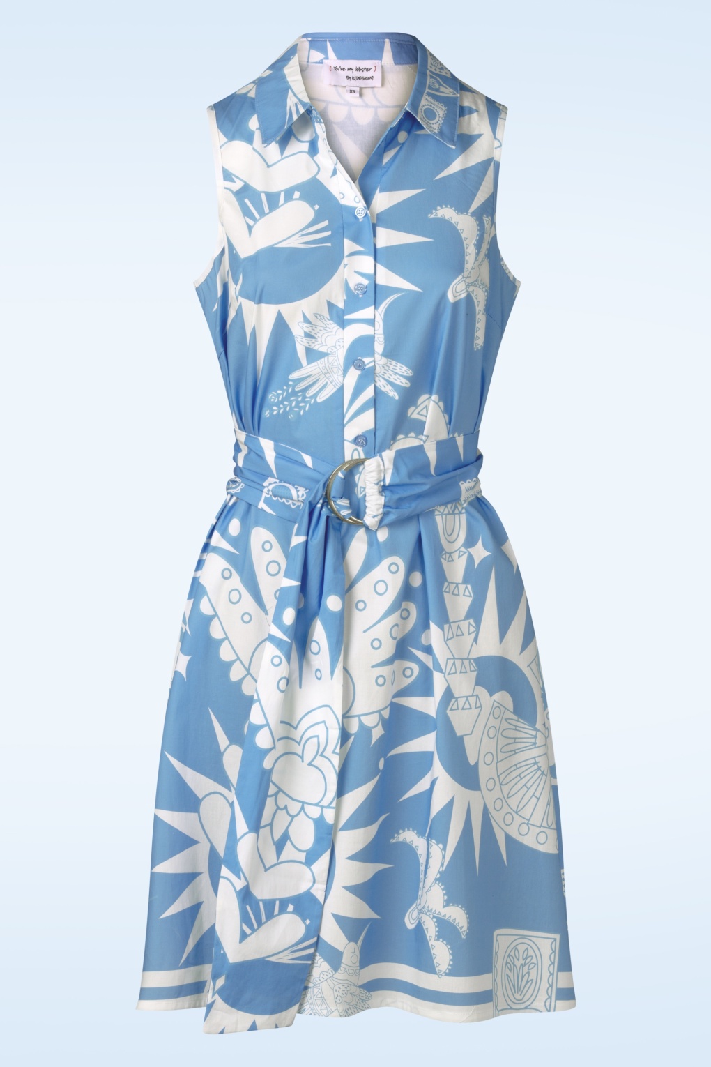 Azure Paradise katoenen a-lijn jurk in blauw en wit