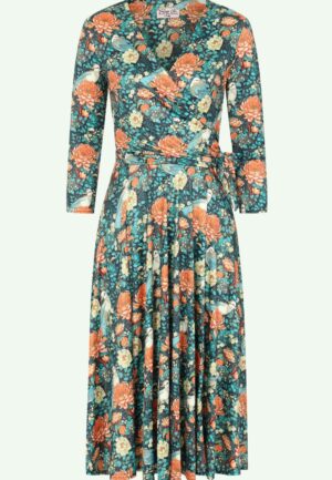 Topvintage exclusive ~ Aria Floral swing jurk in navy en oranje