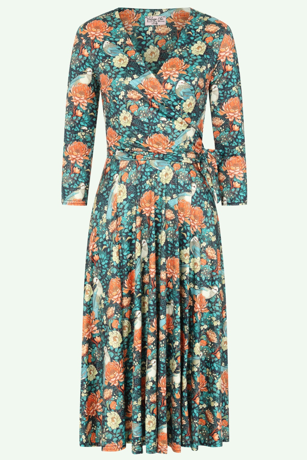 Topvintage exclusive ~ Aria Floral swing jurk in navy en oranje