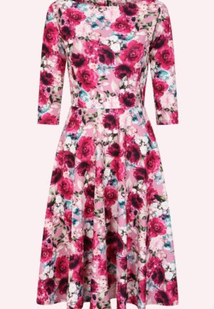 Topvintage exclusive ~ Tess Floral swing jurk in roze