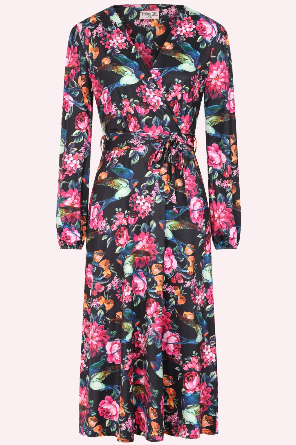 Topvintage exclusive ~ Birdy Floral slinky midi jurk in zwart